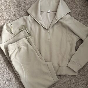 Beige Zip-Up Sweatshirt and Joggers Set